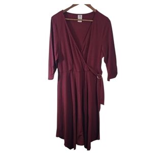 Wrapper Ribbed Faux Deep Red Long Sleeve Wrap Dress Size XL